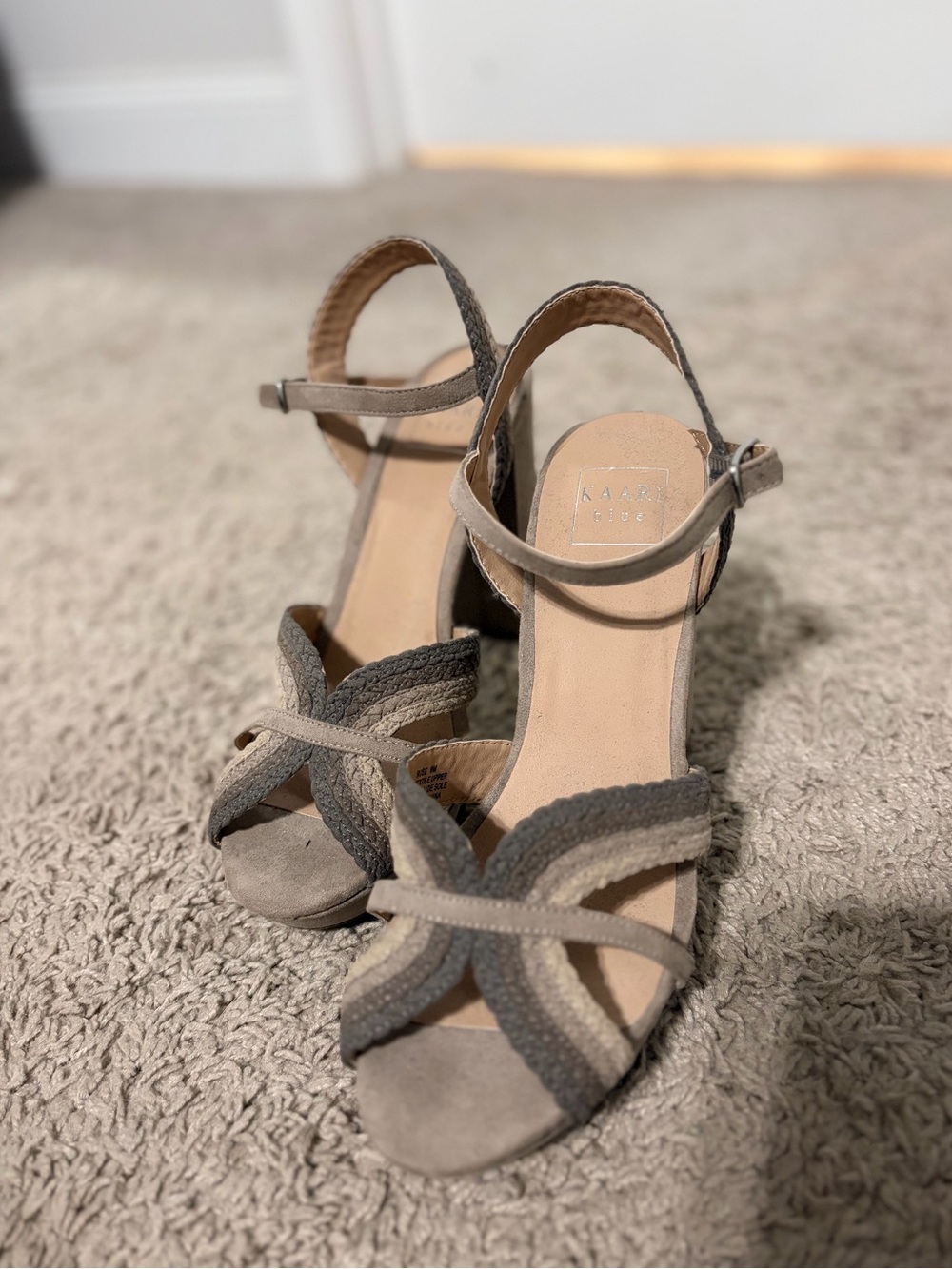 Kaari Blue Taupe Braided Ankle-Strap Heels